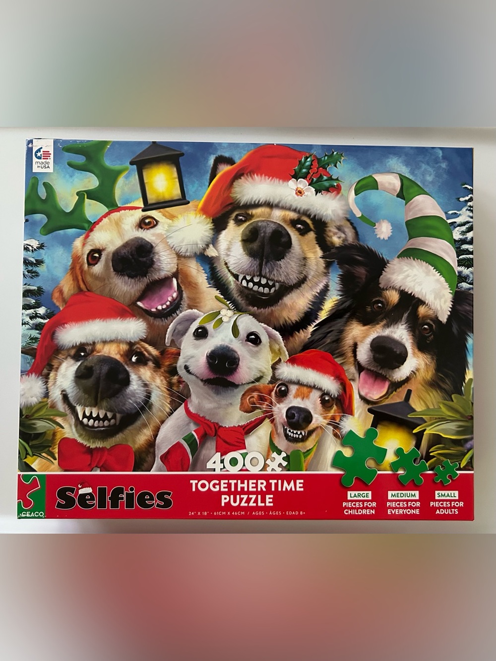 Ceaco Dog Selfies Christmas Together Time Puzzle 400 Pc Holiday Dogs NWT